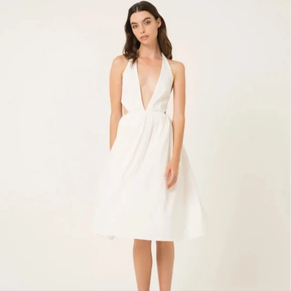 Amylynn - White Cotton Halter Marilyn Dress - M - Picture 2 of 6